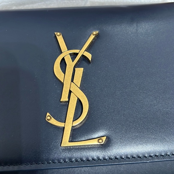 New YSL Yves Saint Laurent Kate Flap Navy Leather & Gold Chain - Picture 13 of 17